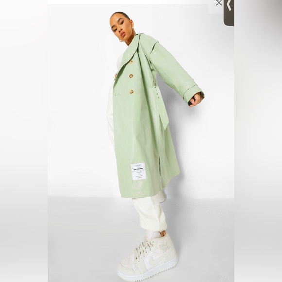 Sage Green Oversized Trench Coat - Picture 2 of 2